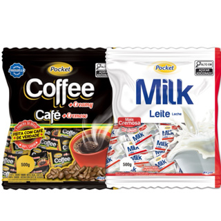 Kit Bala de Café e Bala de Leite 500g (cada)Pocket Coffe Pocket Milk - Original Riclan em Oferta na Shopee