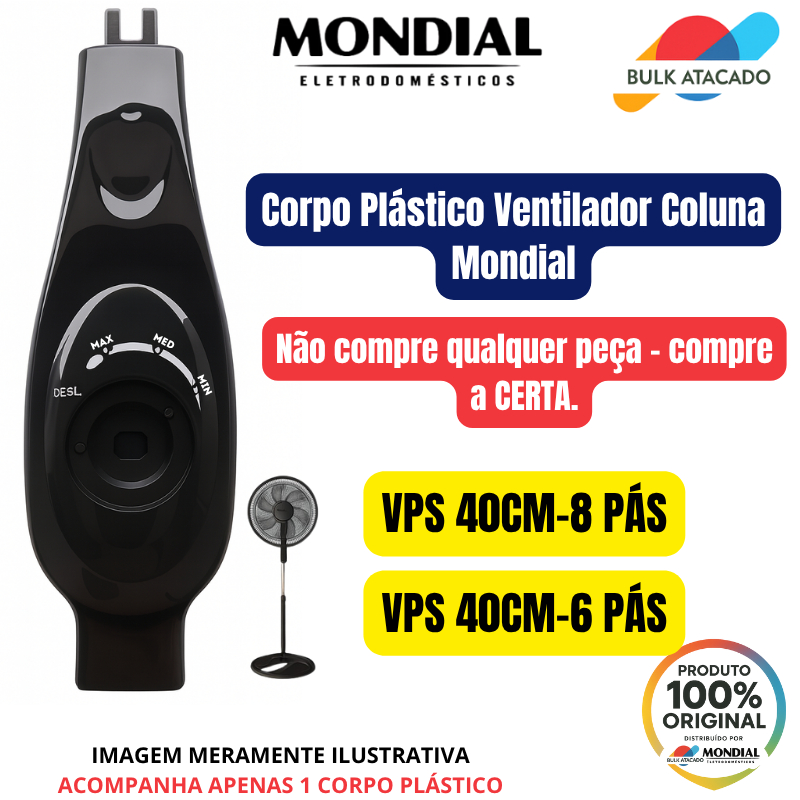 Corpo Plástico Ventilador Coluna Mondial Vps 40-8 Pás Preto
