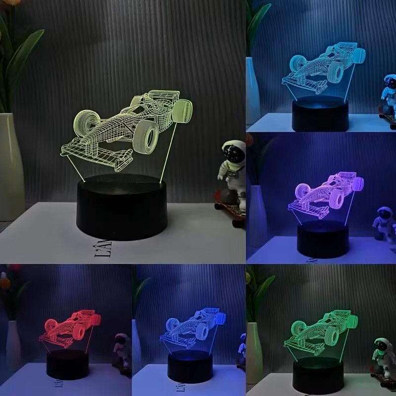 Luminária formula 1, carro de corrida led 3D, velocidade, Abajur com opção de nome gravado