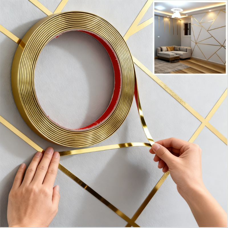 Fita Adesiva Metalizada para Decoração 5m , PVC Dupla Face 11mm /15mm/20mm(Parede, Piso, Móveis)