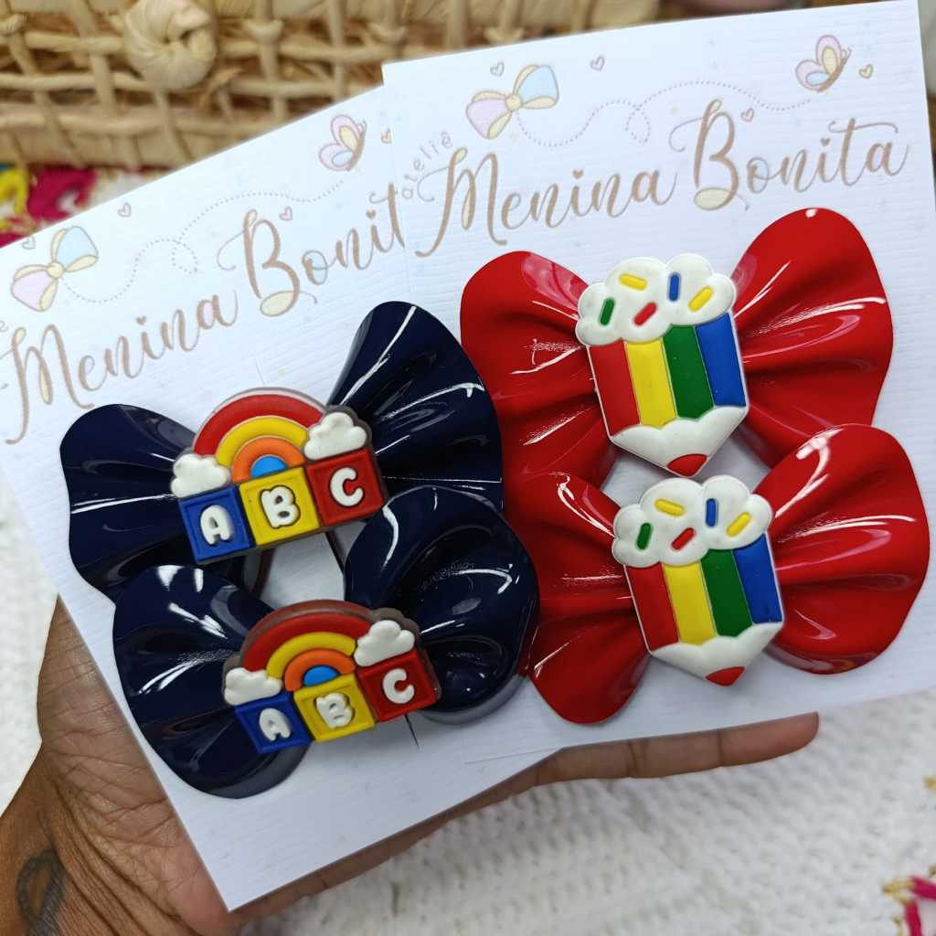 Parzinho de laços escolares infantil cabelo menina/duplinha escolar/parzinho de lonita em Oferta na Shopee