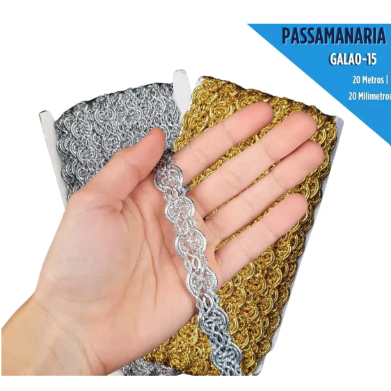 Passamanaria Galão -15 - 20mm - Rolo C/10 Mt  -Ouro e Prata em Oferta na Shopee