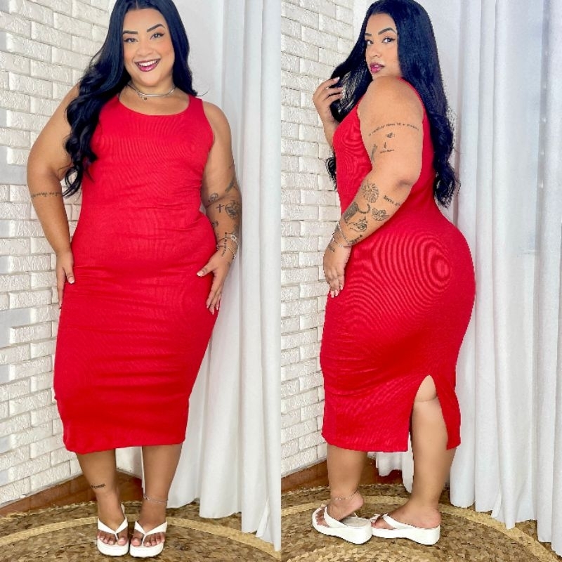 Vestido Feminino Plus Size Midi Ribana Canelada Básico Elegante em Oferta na Shopee