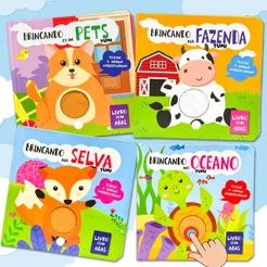 Coleção Livro Infantil Bebê Toque E Sinta Com Abas - Oceano Selva Fazenda Livro Sensorial Texturas