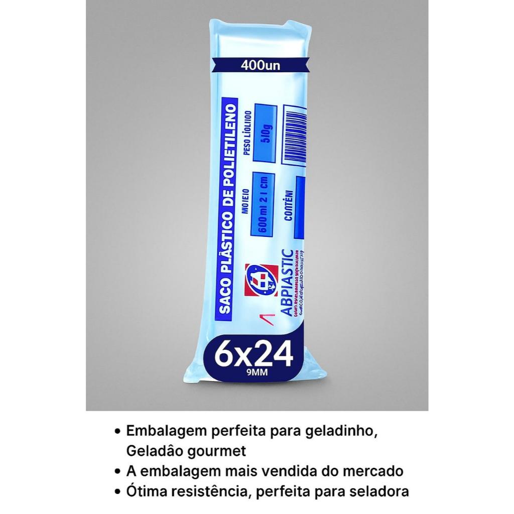 400 Saquinhos Embalagem Transparente 6x24 9mm Sacolé Geladinho Geladao Gourmet Dimdim Sacole Super Resistente Abplastic em Oferta na Shopee