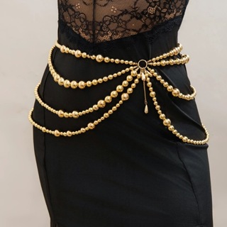 Cinto Quadril Body Chain Pérolas Dourado em Oferta na Shopee