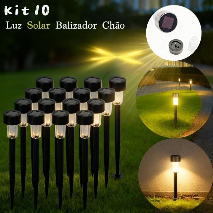 Kit 10 Luz Solar Balizador Chão Luz Noturna Decoração Jardim Quintal Luz Quente Frio