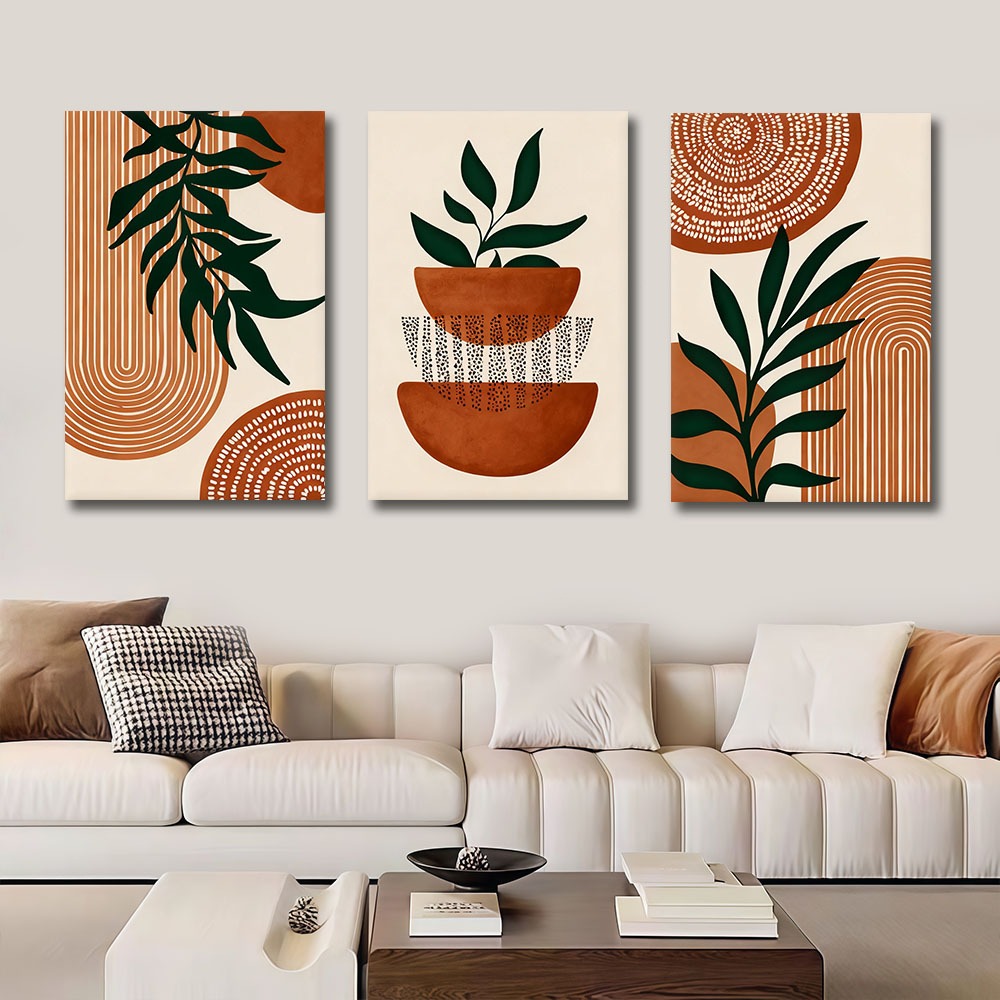 Quadro Decorativo 3 Peças Moderno Abstrato com Linhas Geométricas para Decoração de Sala Quarto e Casa​