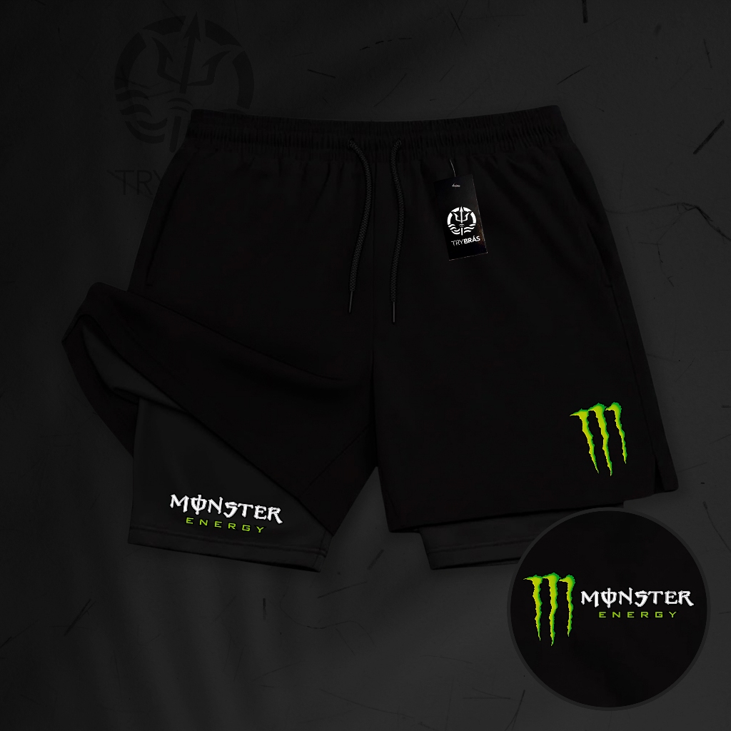 Bermuda de Compressão Dry-Fit GDA 2 em 1 - (Monster 02) - Com Elastano e Bolso Interno