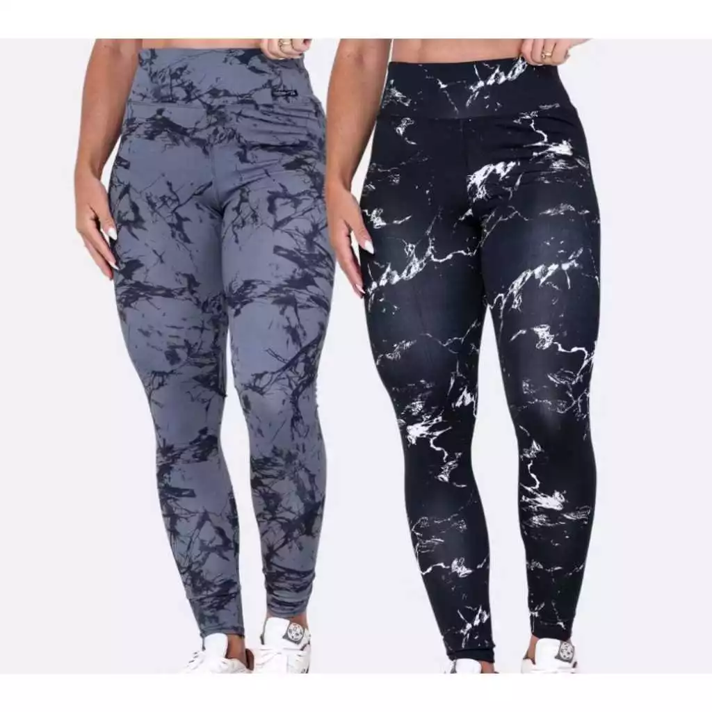 Kit 2 Calça Legging Tie Dye Marmorizada Cintura Alta