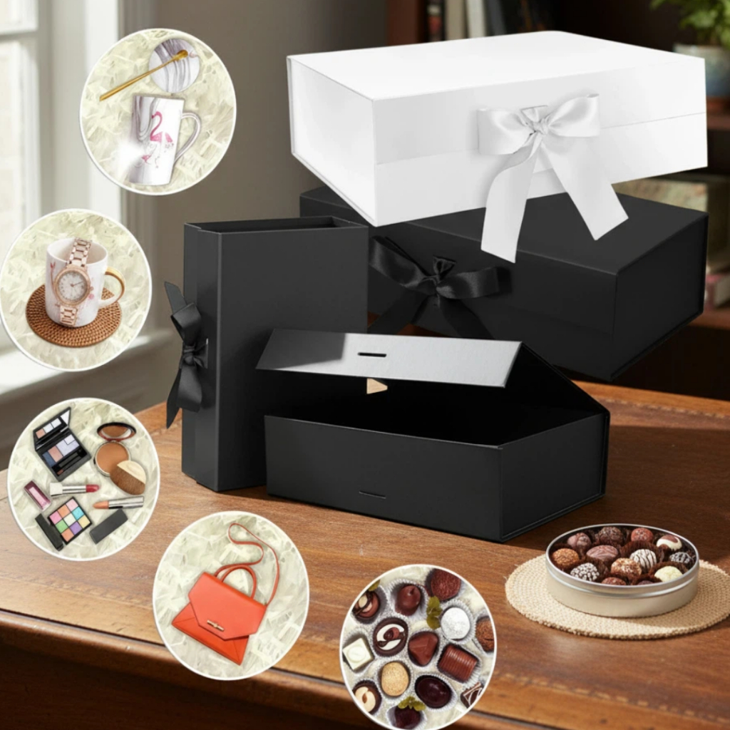 🎁MEDOOSI Caixa Presente Dobrável com Ímã/Magnético e Fita Cetim - Papel Resistente para Aniversário/Casamento em Oferta na Shopee