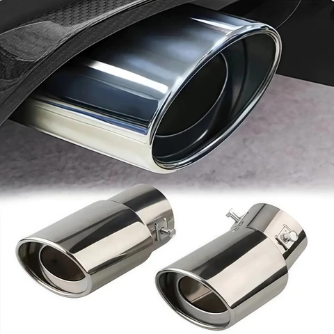 Ponteira Escapamento Prata Tuning Esportivo Carro Universal Parafuso Alumínio Veicular Automotivo