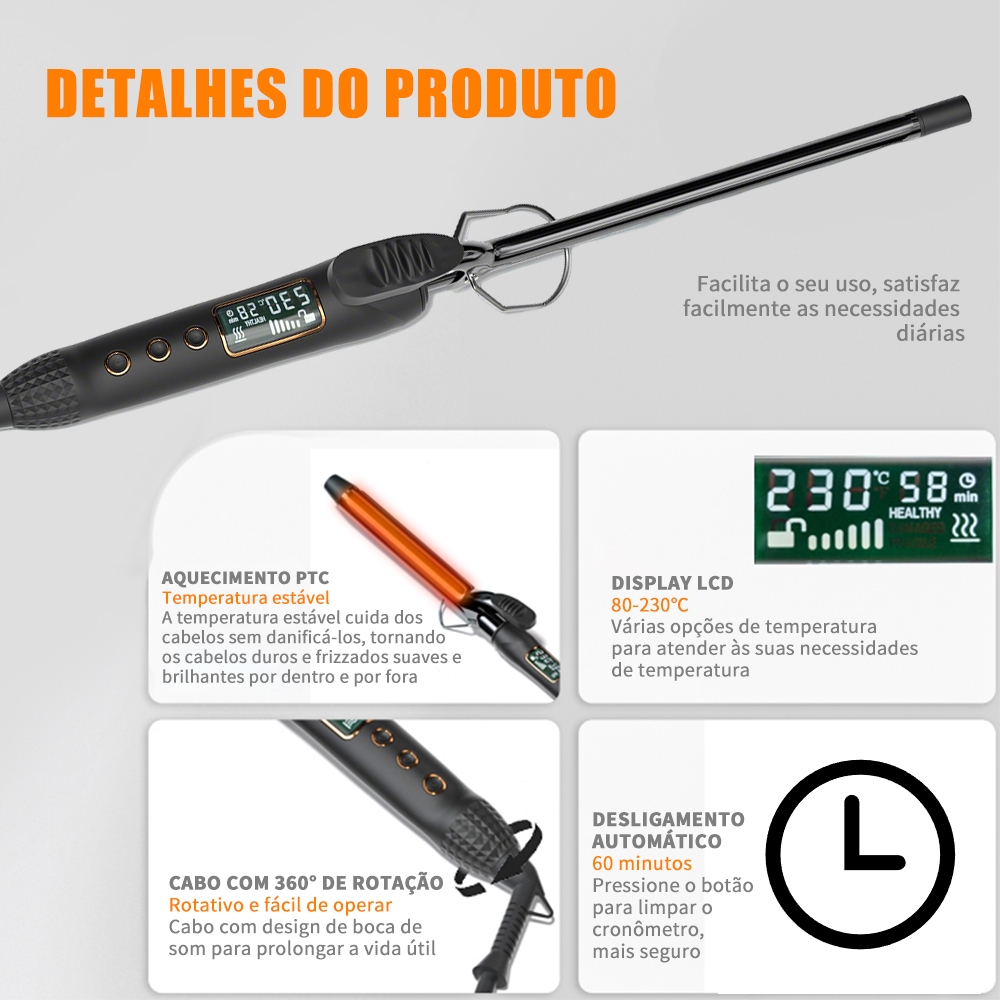 9 mm Modelador de Cachos Ionização Bivolt 220V 127V Anti Frizz À Prova Negativos Sem Danos Ao Cabelo Rápido Aquecimento