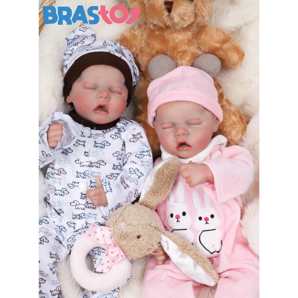 Brastoy Bebê Reborn Silicone 48cm Menina/Menino Pintada Realista Olho Fechado