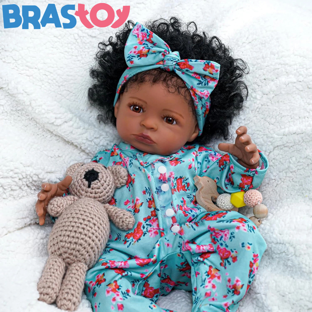 Brastoy Bebê Reborn Boneca Realista 100% Silicone 55cm Menina Preto