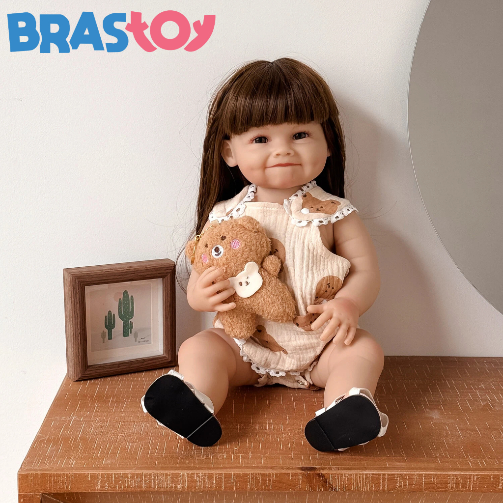 Silicone Bebê Reborn Menina 48cm Boneca Sorria Pode dar Banho Brastoy