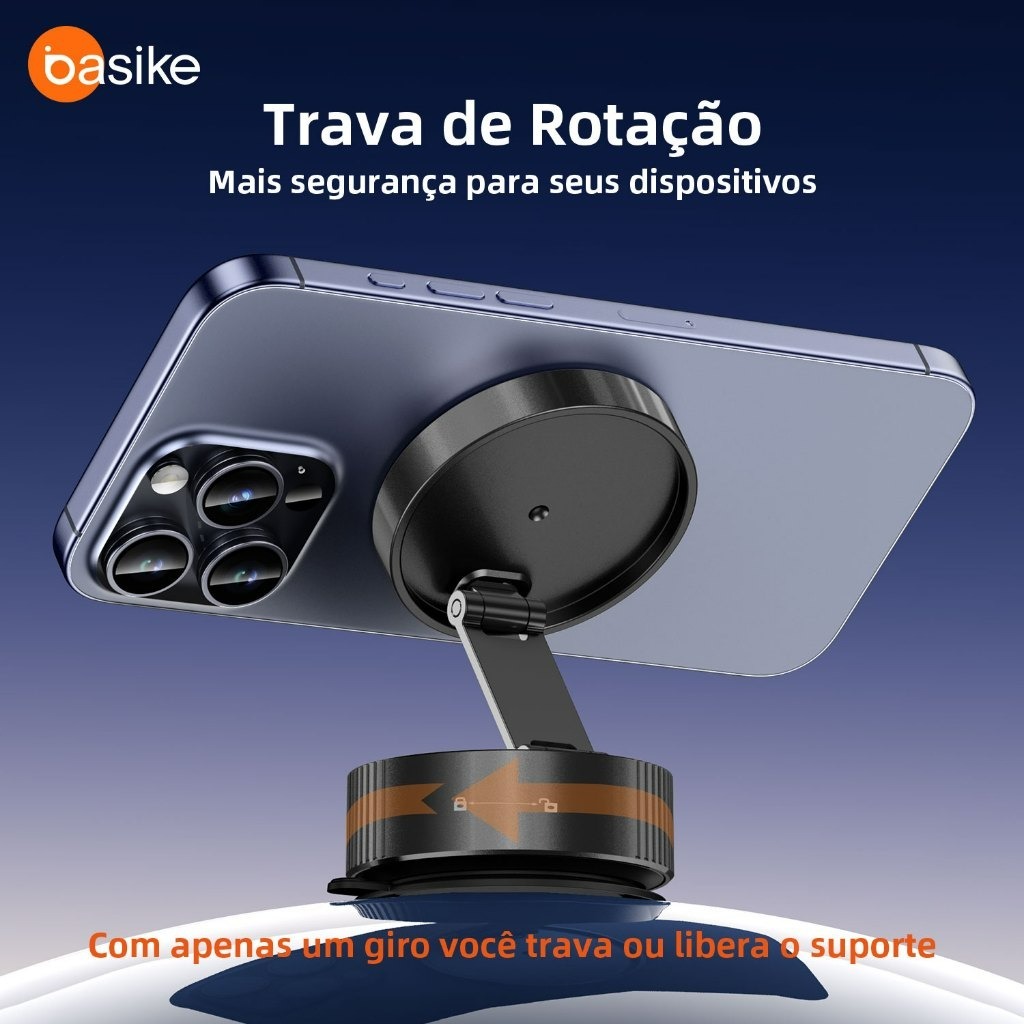 Basike 360° Suporte Veicular Magnético Para Carro Magsafe ajustável ventosa rotacionável 360°Universal Resistente Celula em Oferta na Shopee