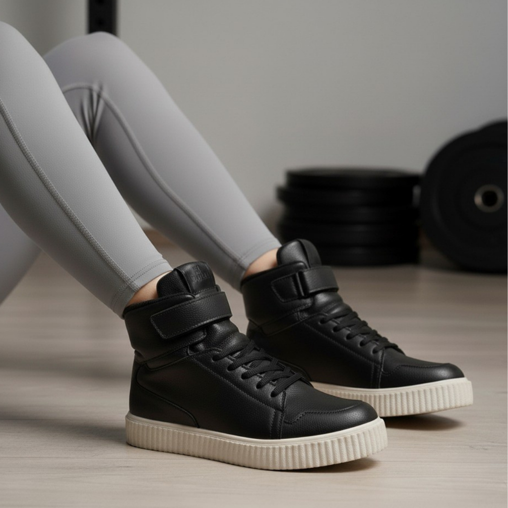 Tênis Feminino Botinha Em Couro Sintético Cano Alto Para Academia em Oferta na Shopee