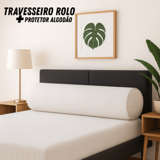 Travesseiro Rolo Cabeceira Casal Padrão + Protetor Algodão em Oferta na Shopee