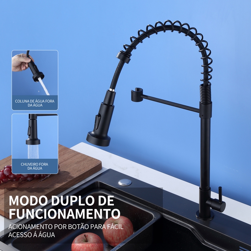Torneira Cozinha Gourmet Misturador Monocomando 304 Inox Instalação De Bancadas Pull Down Ducha Spray