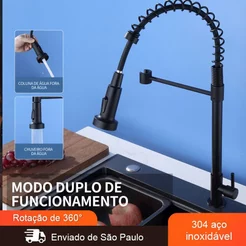 Torneira Gourmet de Cozinha Bancada Com Extensor Ducha Inox 304 Pia Cozinha Extensor Misturador