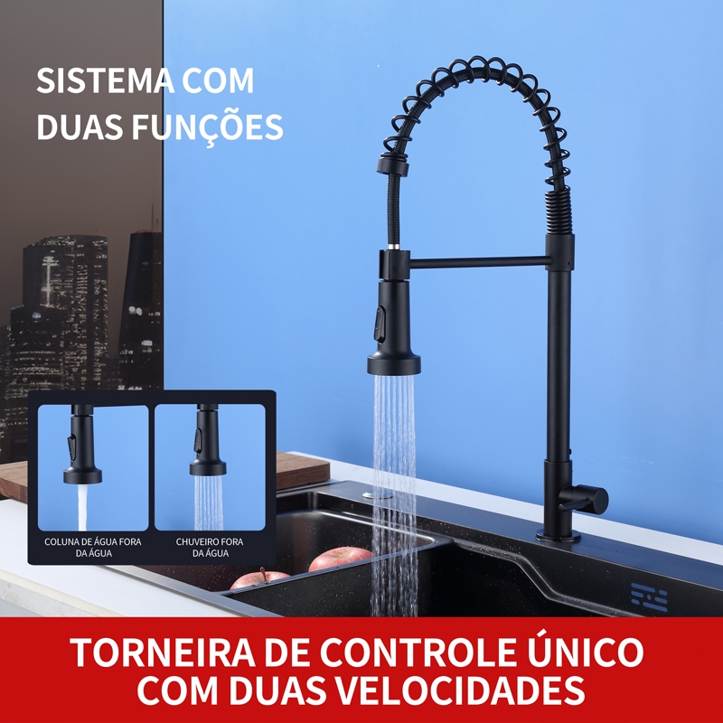 Torneira Gourmet de Cozinha Bancada Com Extensor Ducha Inox 304 Pia Cozinha Extensor Misturador · foto 2