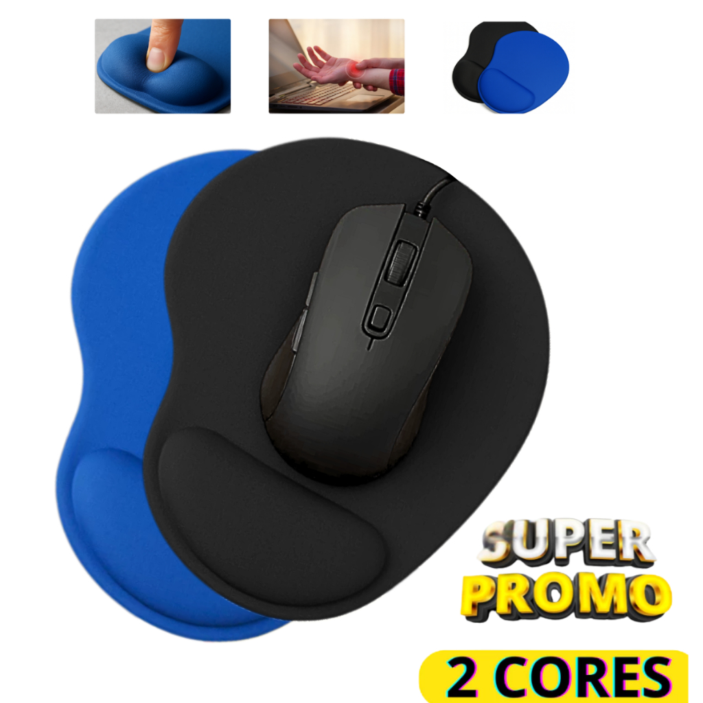 Mouse Pad Ergonômico Com Apoio de Punho Gamer Pulso Almofada Confortável Preto Azul em Oferta na Shopee