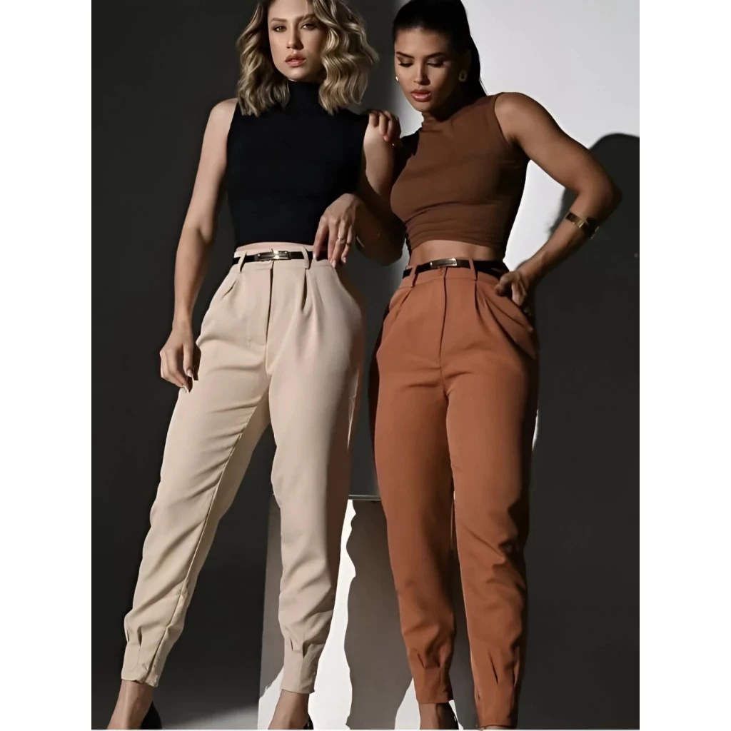 Calça Alfaiataria Feminina Modelo Cenoura Jogger Estiloso Social — imagem 1