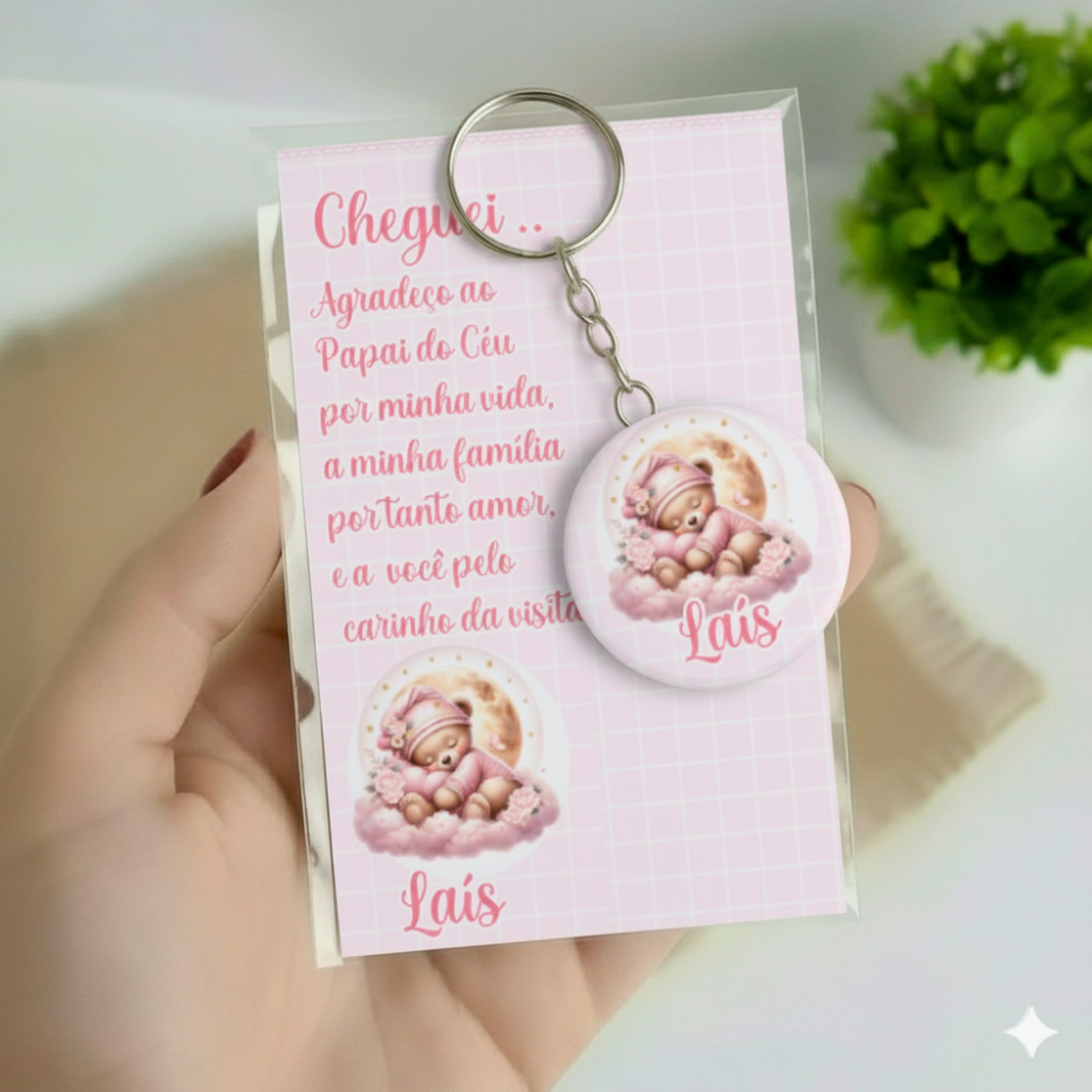 kit Lembrancinha Maternidade Ursinha Rosa com Nome do Bebê Personalizado Lembrança Nascimento Menina