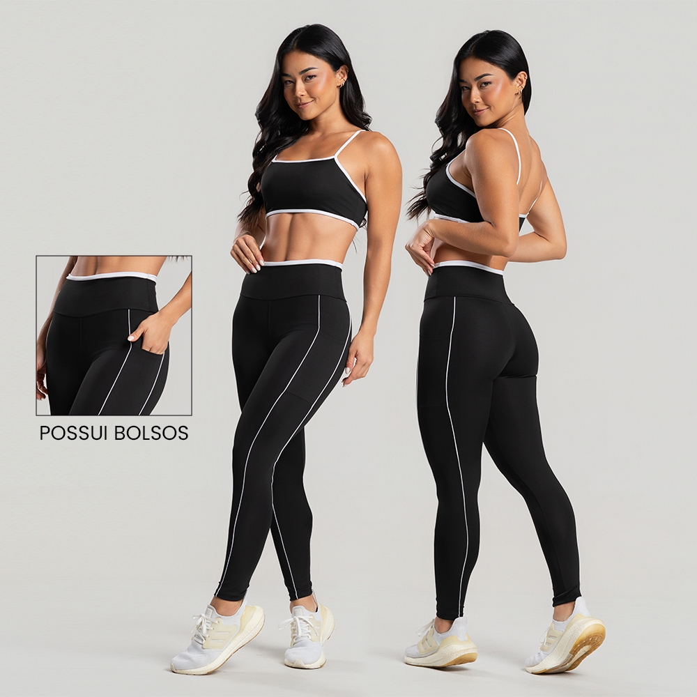 Detalhes do Conjunto Calça Fitness Zero Transparência com Bolso + Top de Alcinha - Zero Transparência