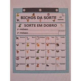 20 Rifas com  25 Nomes Bichos de 2 Ganhadores ( 5 Cores) em Oferta na Shopee