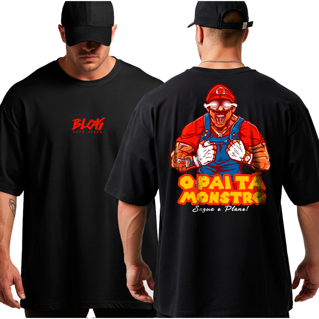 Camiseta Oversized Mario Monstro Musculação Grande 100% Algodão Streetwear Treino Academia