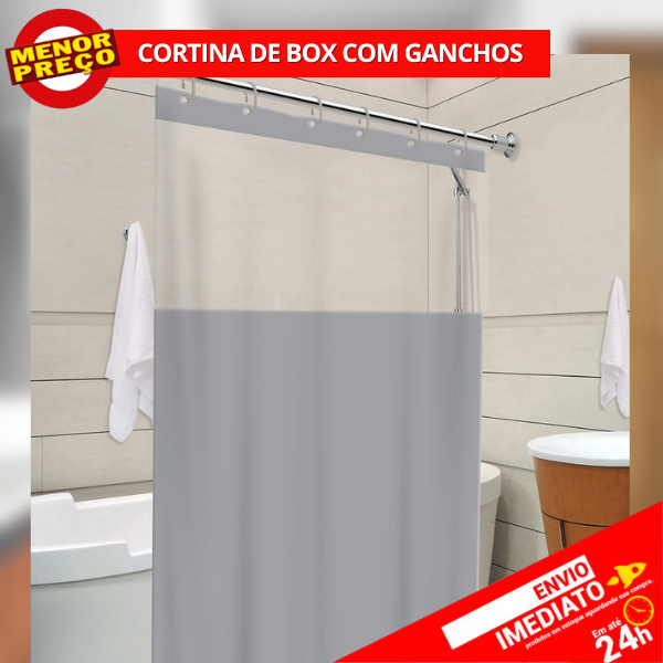 Cortina de Box Para Banheiro Cinza com Visor 100% PVC Impermeável Resistente Com Ganchos