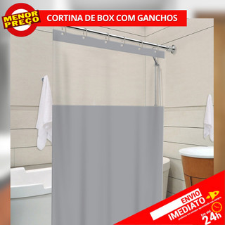 Cortina de Box Para Banheiro Cinza com Visor 100% PVC Impermeável Resistente Com Ganchos