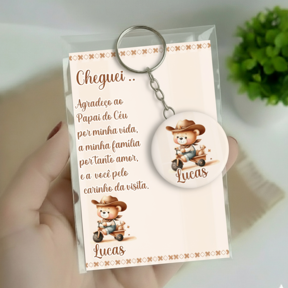 kit Lembrancinha Maternidade Ursinho Cowboy - com Nome do Bebê Personalizado Lembrança Nascimento