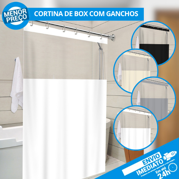 Cortina Box com Visor Banheiro AntiMofo Resistente Alta Qualidade PVC Várias Cores Envio Imediato