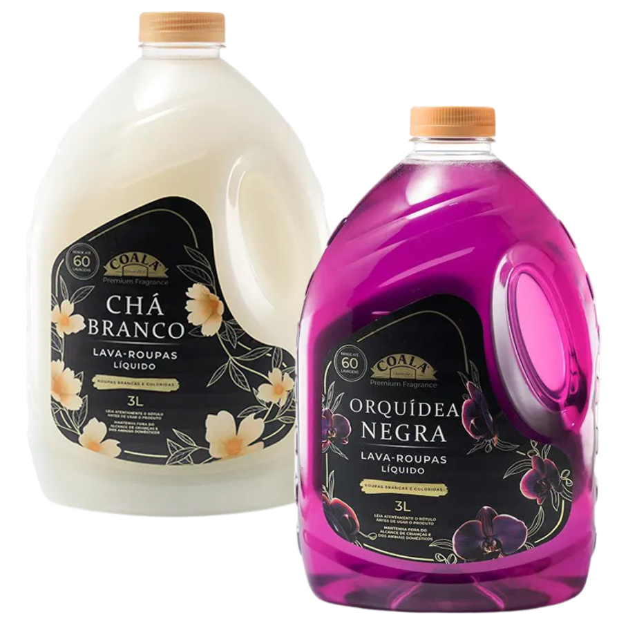 Kit 2 Itens Lava Roupas Perfumado Coala Laundry Orquídea Negra e Chá Branco 3 Litros Cada - Total 6L