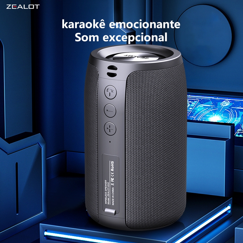 Caixa de Som buletooth ZEALOT-S32 Mini Portátil, 10W de Som, Bateria 1800mAh, Alça Anti-Perda,  TWS