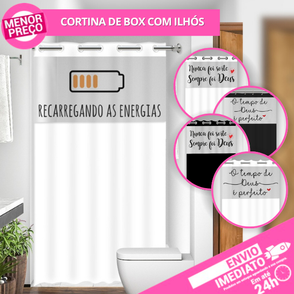 Cortina para Box Banheiro Visor Com Frases Anti Mofo Alta Qualidade PVC Várias Cores e Frases