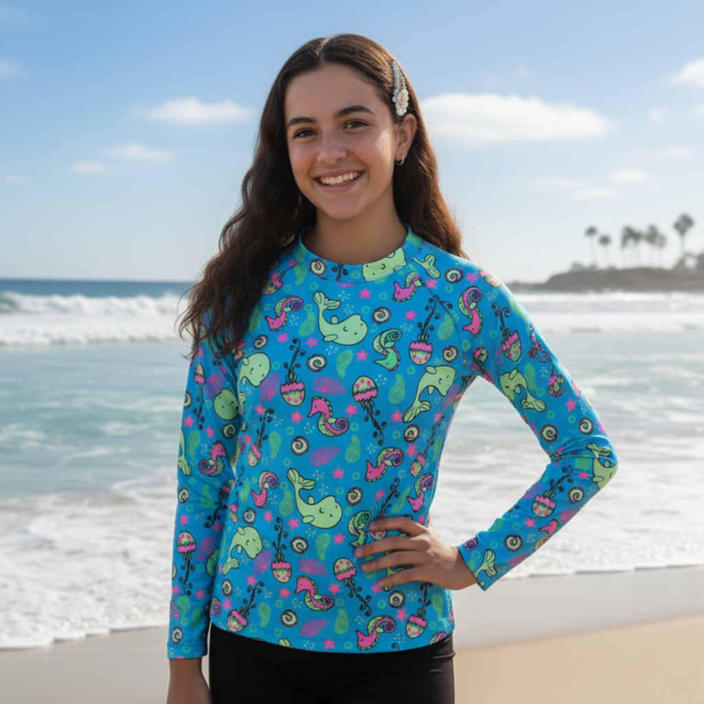 Blusa Térmica Infantil Menina Estampada Proteção UV50+ Praia e Piscina Segunda pele Lavin Basic 15-TE-F