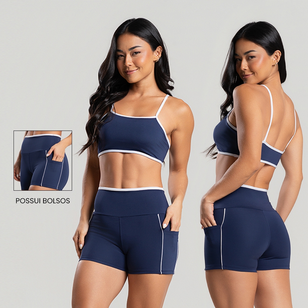Detalhes do Conjunto Fitness Feminino para Treino – Top Alcinha + Short com Bolso