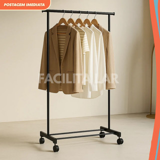 Arara De Roupa Cabideiro De Chão Sapateira Rack Organizador Multiuso Com Rodinhas Suporta…