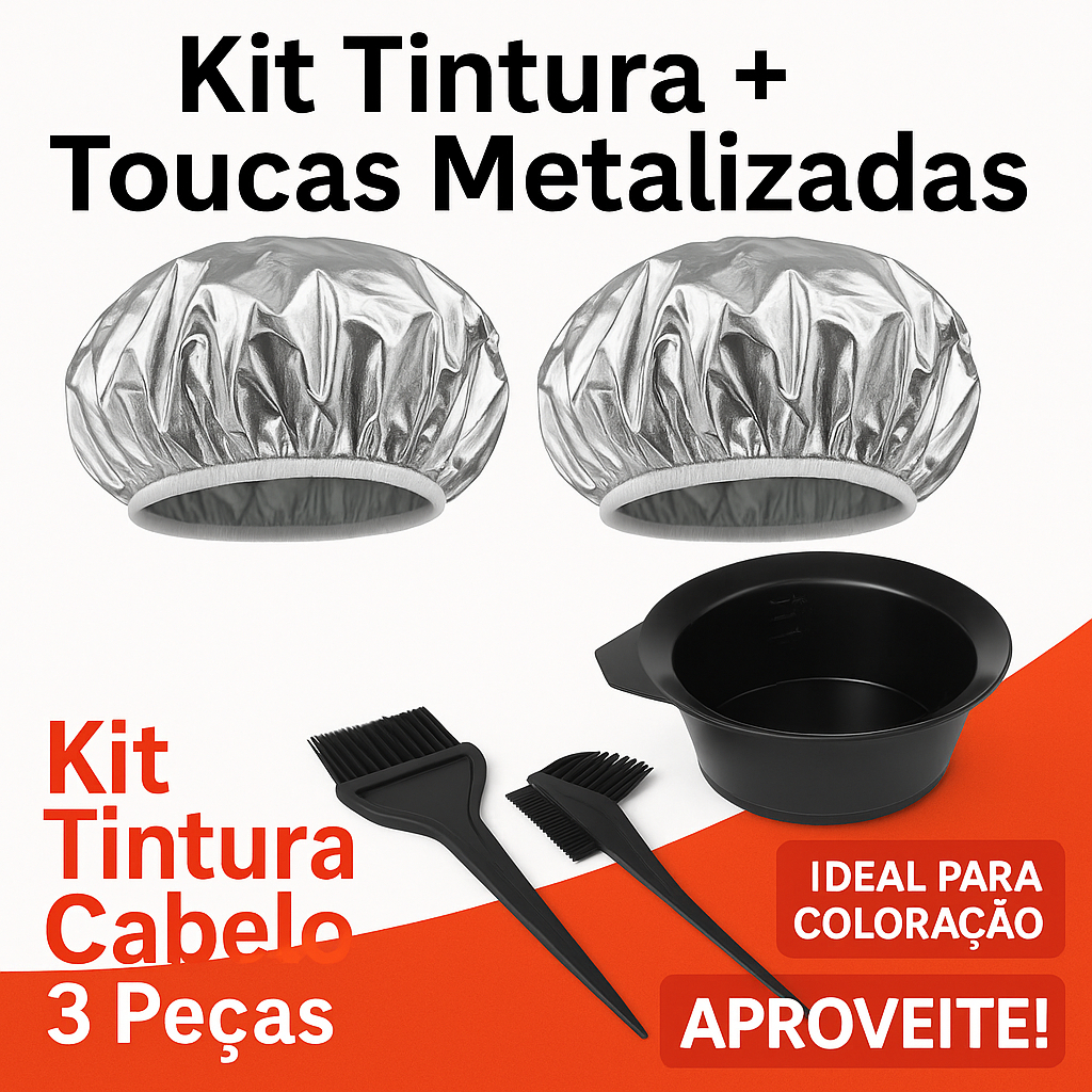 Kit 1/2 Touca Térmica Metalizada + Tigela Pote e Pincéis para Tintura Pintura - Hidratação & Coloração Profissional