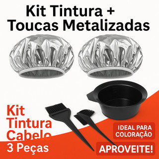 Kit 1/2 Touca Térmica Metalizada + Tigela Pote e Pincéis para Tintura Pintura - Hidratação & Coloração Profissional