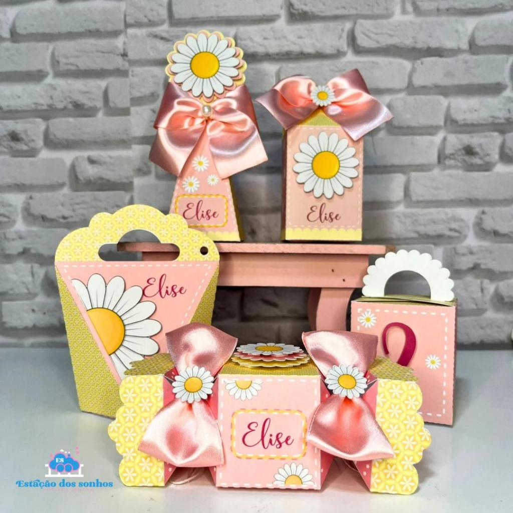 Kit Festa - Flor Margarida - Lembrancinhas Personalizada - Caixinhas Personalizada - Papelaria Personaliza