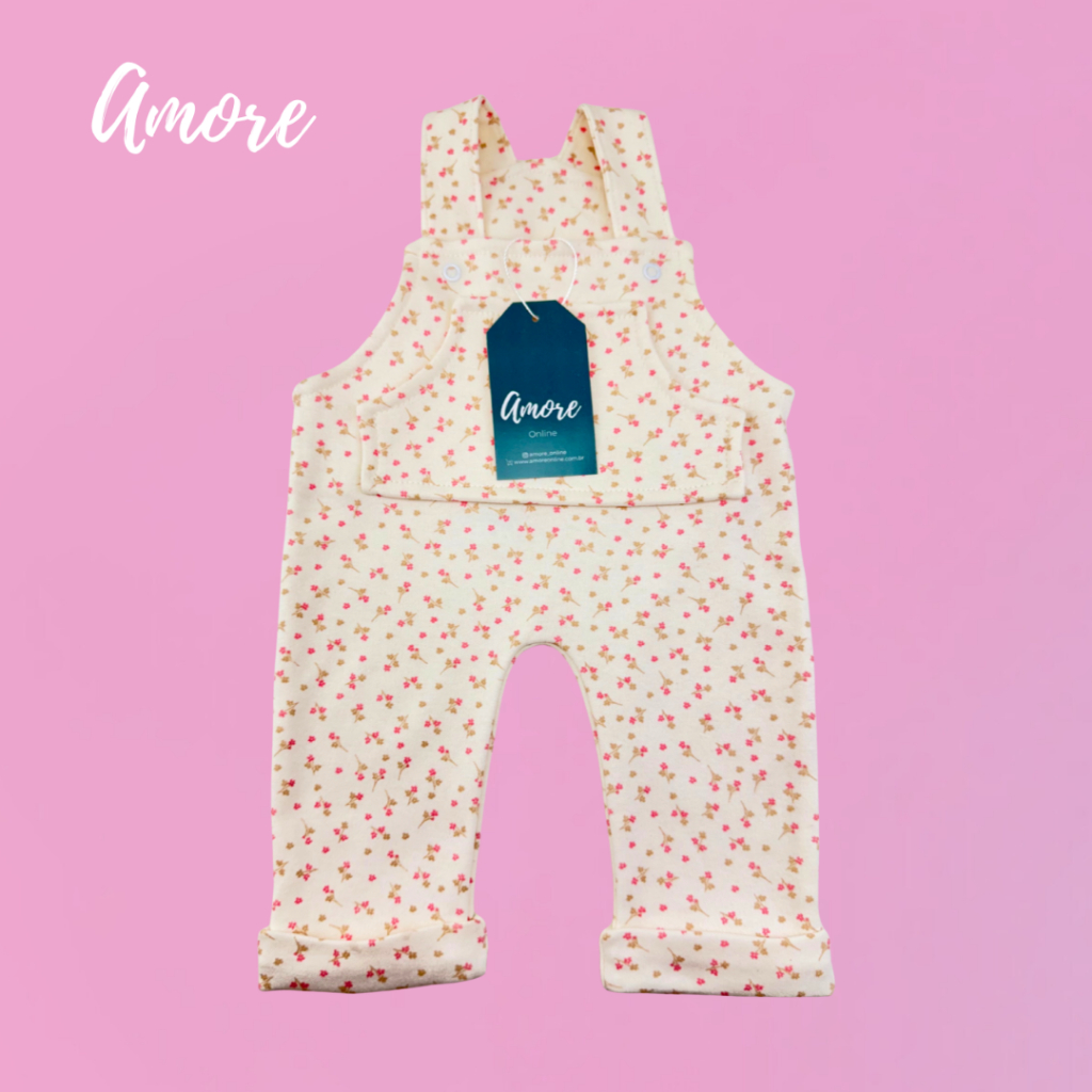 Jardineira para bebê Flor - Suedine 100% Algodão