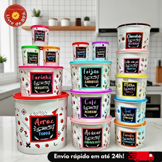 Kit Mantimento Jogo Cozinha 15 Peças Pote Colorido Personalizado Decorado Tapuer 6 Litro em Oferta na Shopee