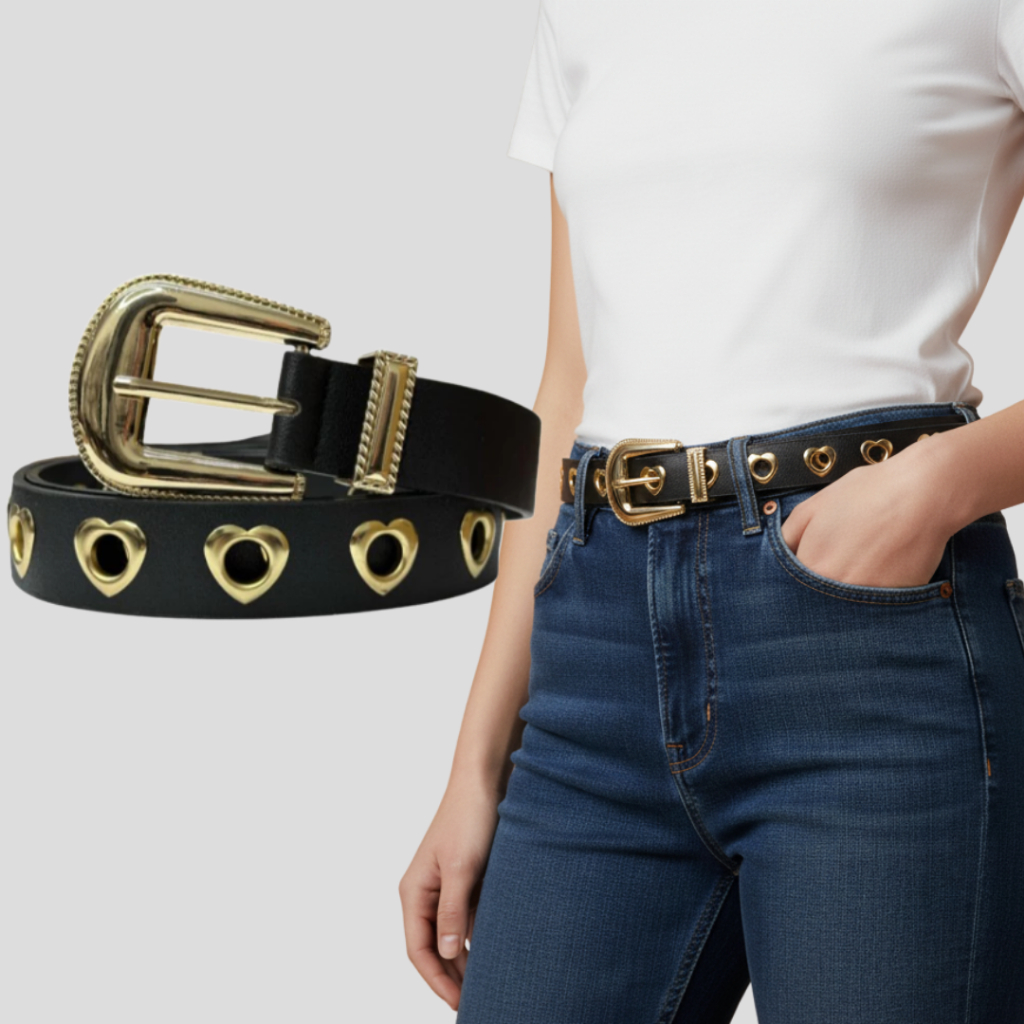 Cinto Feminino Detalhe Do Furo Em Coração Fivela Metal Oval Dourado em Oferta na Shopee