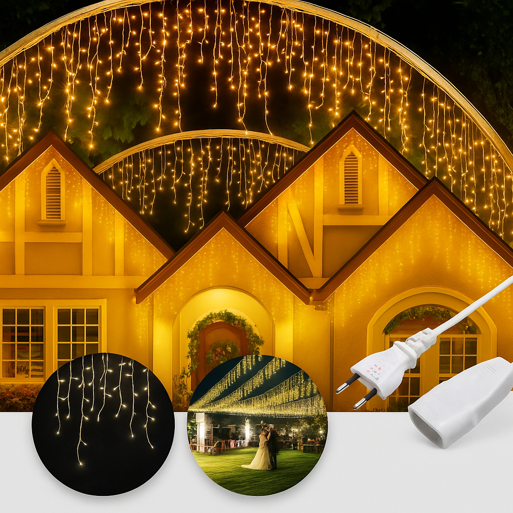 Cascata Natal Festa 400 Leds 10m Fixo ou 8 Funções 110v Cores