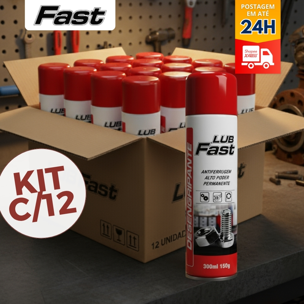 Kit 12 Oleos Desengripantes Spray Lub Fast 300ML